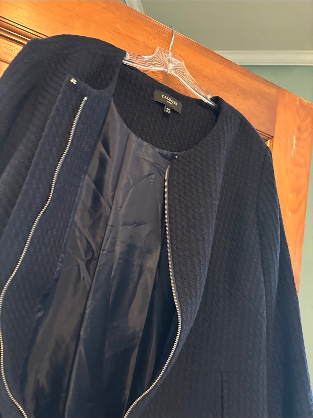 Talbots Dark Navy Textured Open-Front Coat Jacket INSPIRED BY FRENCH SWING COAT - Picture 5 of 5